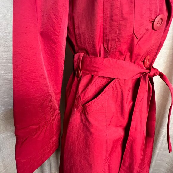 Ambition Red Trench Coat Medium Belted Double Breasted Fashion Chic Raincoat - Picture 9 of 16